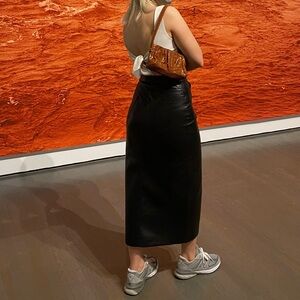 Wilfred Black Leather Midi Skirt